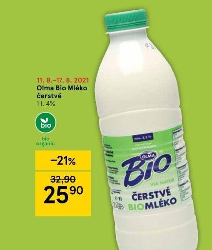 Mléko čerstvé Bio Olma - 4% plnotučné