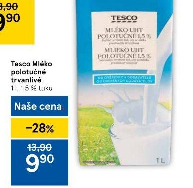 Mléko trvanlivé Tesco - 1,5% polotučné