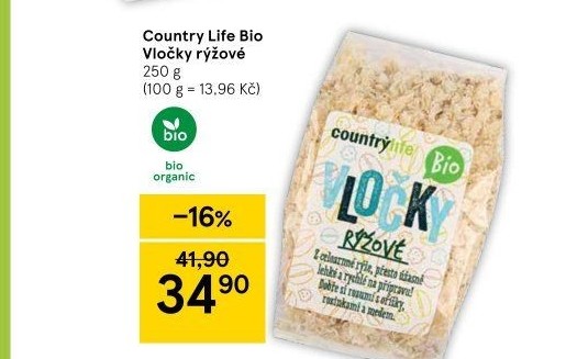 Rýžové vločky bio Country Life