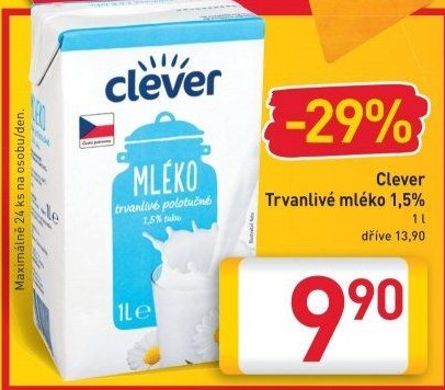 Mléko trvanlivé Clever - 1,5% polotučné
