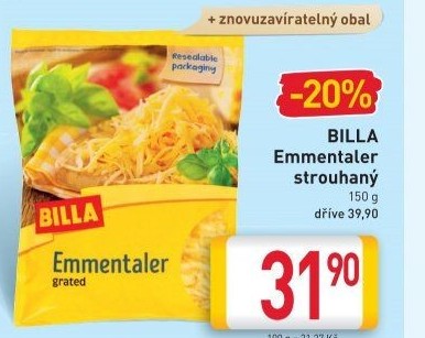 Sýr Emmentaler strouhaný Billa