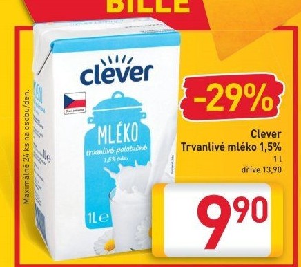 Mléko trvanlivé Clever - 1,5% polotučné