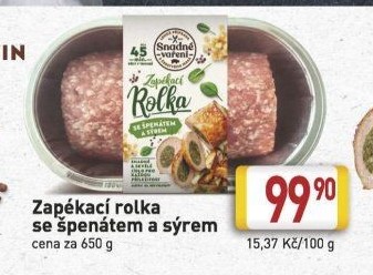 Rolka se špenátem a sýrem Snadné vaření Kostelecké uzeniny