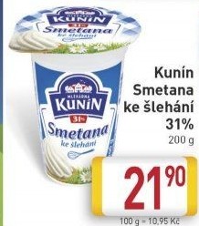 Smetana ke šlehání Kunín 31%