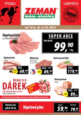 akční leták ZEMAN maso - uzeniny 16.8.2021-21.8.2021