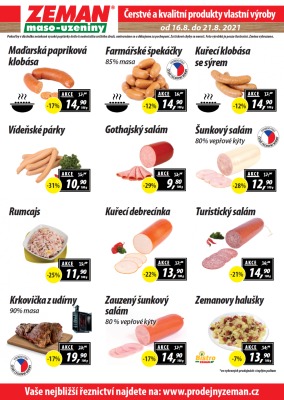 akční leták ZEMAN maso - uzeniny 16.8.2021-21.8.2021