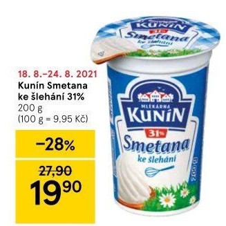 Smetana ke šlehání Kunín 31%
