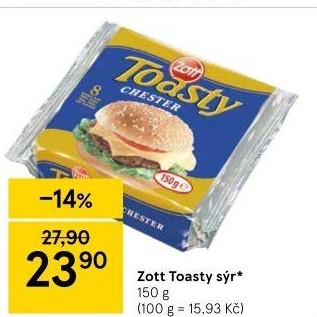 Sýr tavený plátky Toasty Zott