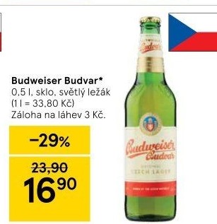 Pivo světlý ležák Budweiser Budvar