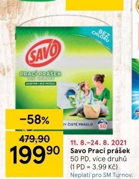 Prací prášek bez chloru Savo