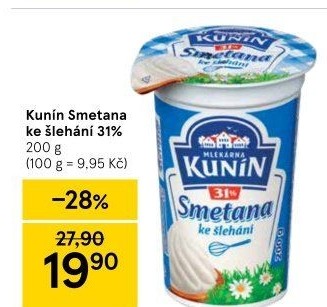 Smetana ke šlehání Kunín 31%