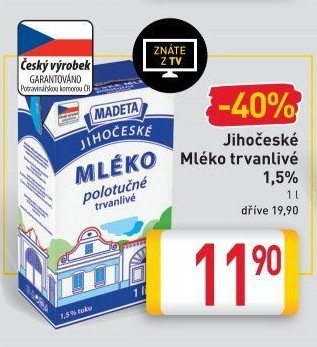 Mléko trvanlivé Jihočeské Madeta - 1,5% polotučné