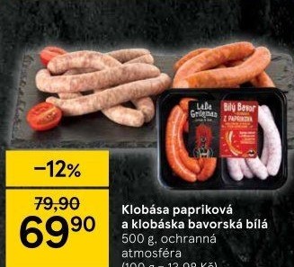 Klobása bílý bavor a klobása z Paprikova Láďa Grileman Kostelecké uzeniny