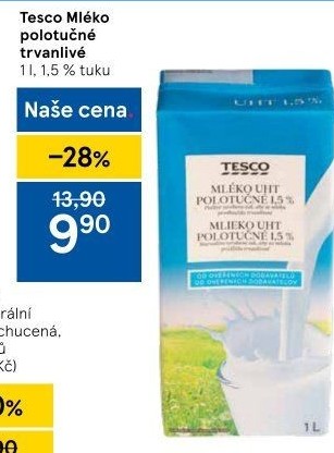 Mléko trvanlivé Tesco - 1,5% polotučné