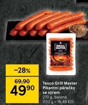 Pikantní párečky se sýrem Grill Master Tesco