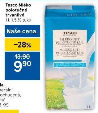 Mléko trvanlivé Tesco - 1,5% polotučné