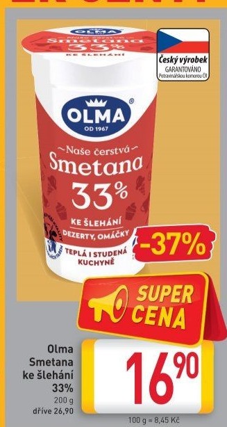 Smetana ke šlehání Olma 33%
