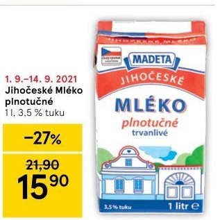 Mléko trvanlivé Jihočeské Madeta - 3,5% plnotučné