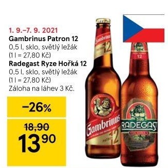 Pivo světlý ležák 12° Patron Gambrinus