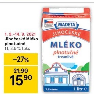 Mléko trvanlivé Jihočeské Madeta - 3,5% plnotučné