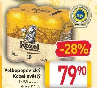 Pivo světlé výčepní 10°Velkopopovický Kozel