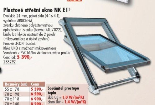 Střešní okno plastové