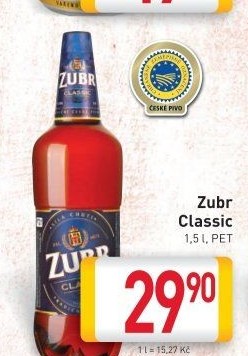 Pivo světlé výčepní 10° Classic Pivovar Zubr
