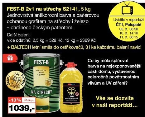Nátěr na střechy Fest - B Barvy a laky Hostivař