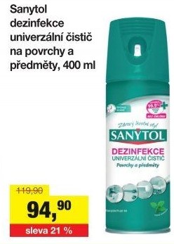 Dezinfekční univerzální čistič ve spreji 2v1 Sanytol
