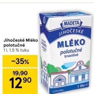 Mléko trvanlivé Jihočeské Madeta - 1,5% polotučné
