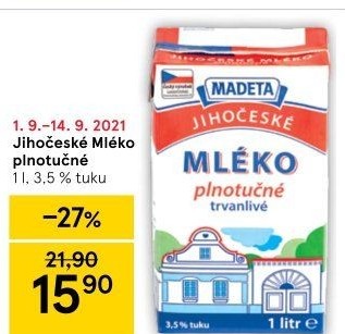 Mléko trvanlivé Jihočeské Madeta - 3,5% plnotučné