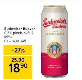 Pivo světlý ležák Budweiser Budvar