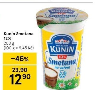 Smetana na vaření Kunín 12%