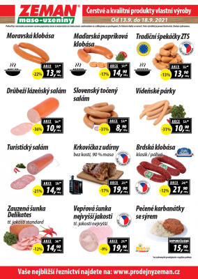 akční leták ZEMAN maso - uzeniny 13.9.2021-18.9.2021