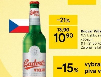 Pivo světlé výčepní Budweiser Budvar