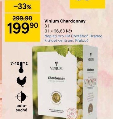 Víno Chardonnay Vinium Velké Pavlovice - bag in box