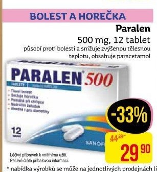 Tablety proti horečce a bolesti 500 Paralen