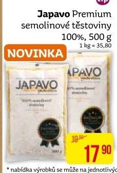 Těstoviny semolinové Premium Japavo
