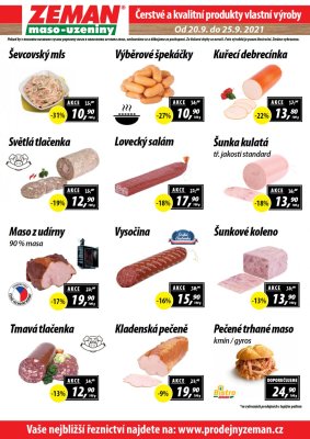 akční leták ZEMAN maso - uzeniny 20.9.2021-25.9.2021
