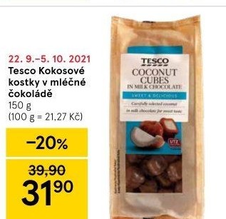 Kokosové kostky v čokoládě Tesco