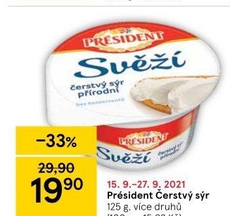 Svěží čerstvý sýr Président