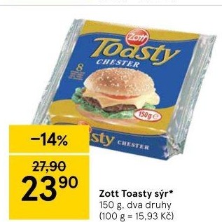 Sýr tavený plátky Toasty Zott
