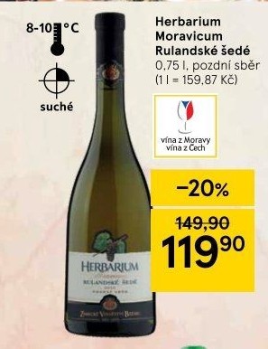 Víno Rulandské šedé Herbarium Moravicum Zámecké vinařství Bzenec - pozdní sběr