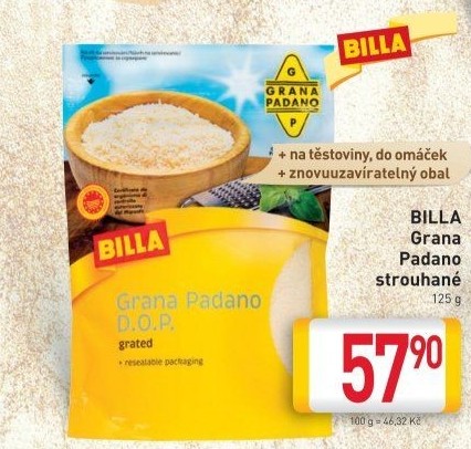 Sýr Grana Padano strouhaný Billa