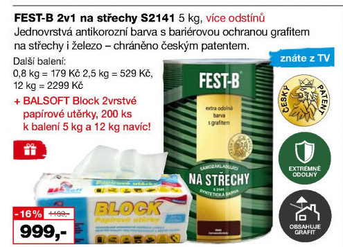 Nátěr na střechy Fest - B Barvy a laky Hostivař