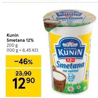 Smetana na vaření Kunín 12%