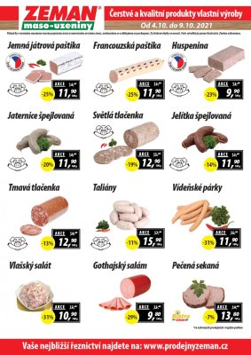 akční leták ZEMAN maso - uzeniny 4.10.2021-9.10.2021