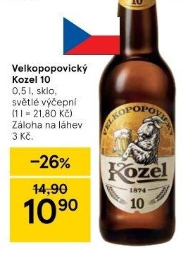 Pivo světlé výčepní 10°Velkopopovický Kozel