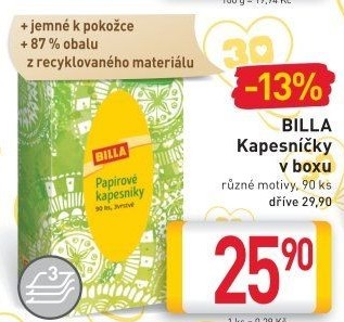 Kapesníčky papírové 3vrstvé Billa - box
