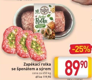 Rolka se špenátem a sýrem Snadné vaření Kostelecké uzeniny
